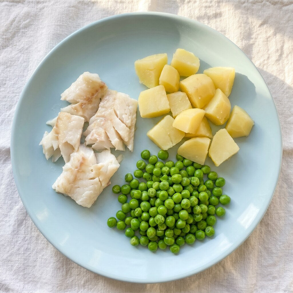 Kabeljau mit Erbsen und Kartoffel